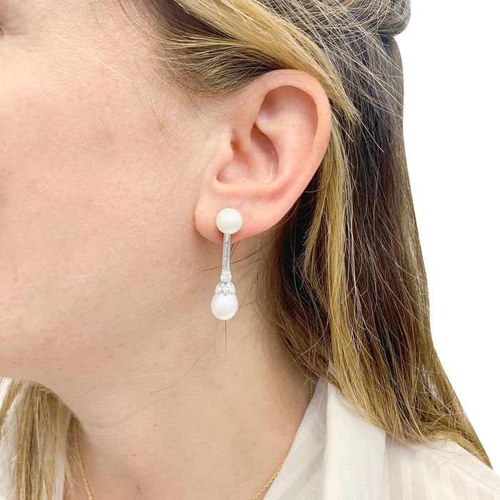 Boucles d'oreilles Boucles d'oreilles perles, diamants, platine, or blanc. 58 Facettes 33846