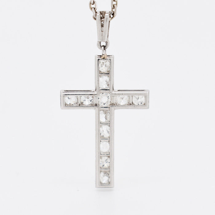 Collier Pendentif sur chaîne croix Art Déco diamants 58 Facettes 363