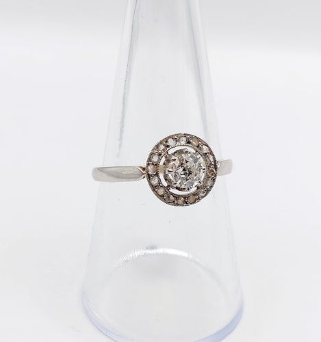 Bague 56.5 Bague cible antique or jaune 18k diamant taille ancienne 0,35 carat (circa 1900) 58 Facettes A06178