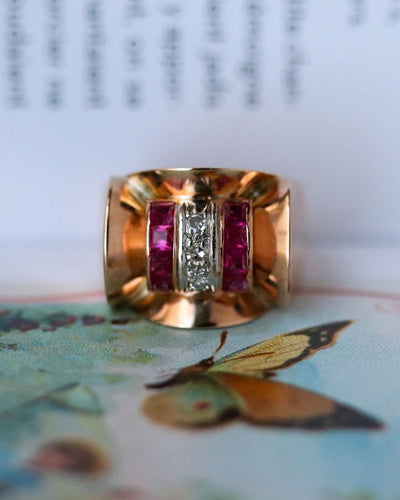 Bague 55 Bague Tank Or Rose Diamants et Rubis Verneuils 58 Facettes A11133