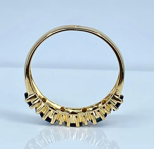 Bague 51 Demi alliance en or jaune, 5 saphirs et 8 diamants 58 Facettes AB433