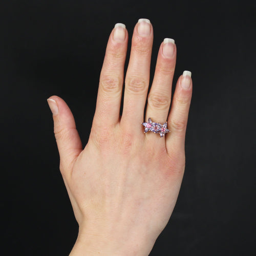 Bague 56 Bague fleurs tanzanites et saphirs roses 58 Facettes 24-055