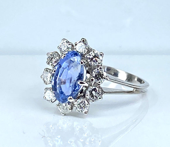 Bague 58 Bague marguerite or blanc, saphir et 10 diamants 58 Facettes AB502