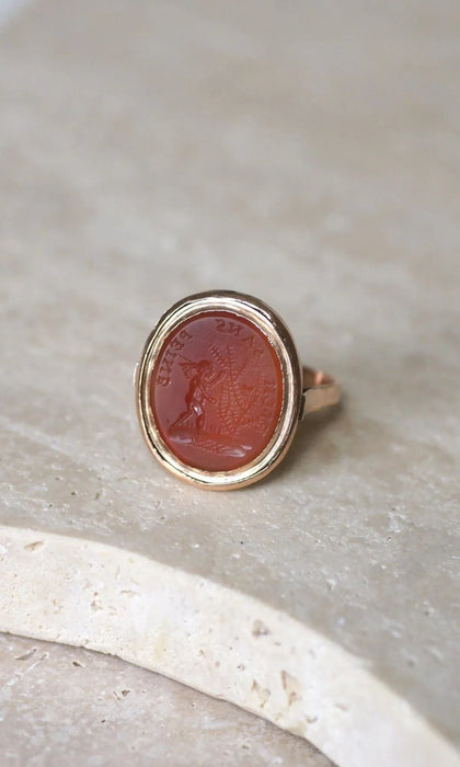 Bague 63.5 Bague Ancienne Intaille  or rose cornaline 58 Facettes