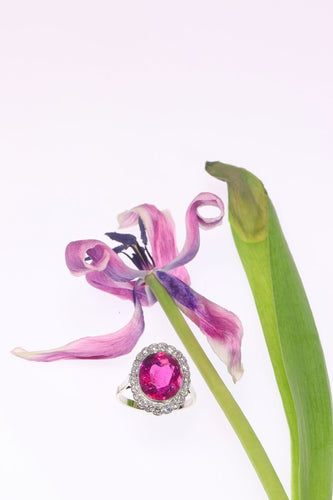 Bague 61 L'amour ardent incarné dans une bague de fiançailles vintage en rubellite 58 Facettes 21081-0285