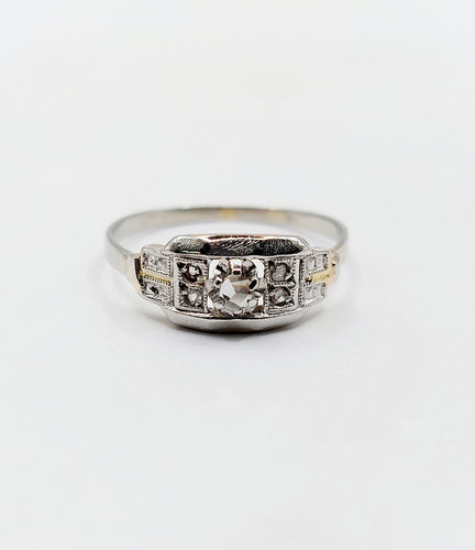 Bague 52 Bague art deco or blanc 18k diamants tailles roses et monture géométrique (circa 1930) 58 Facettes A05398