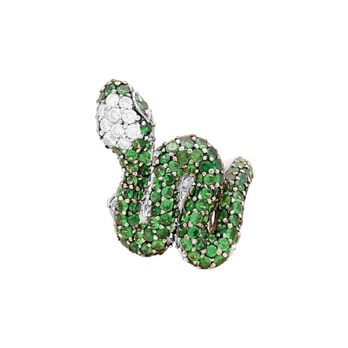 Bague 56 Bague Serpent, or blanc, or noirci, tsavorites et diamants. 58 Facettes 34881