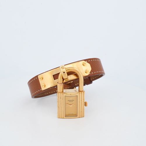 Montre Hermès - Montre Kelly cadran champagne en acier doré et verre saphir 58 Facettes