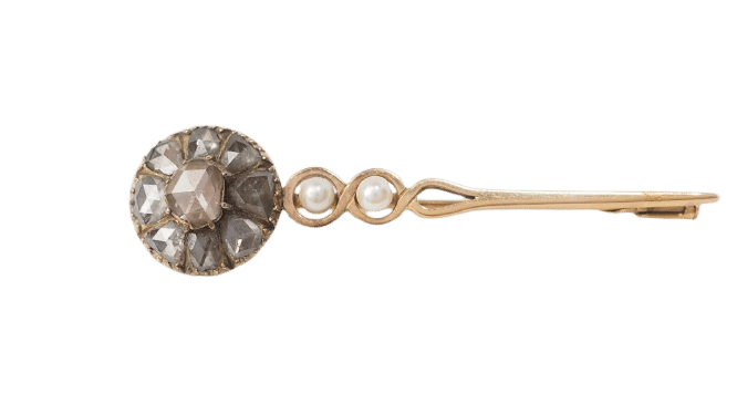 Broche Broche barrette ancienne en or jaune, diamants et perle de culture 58 Facettes 32320