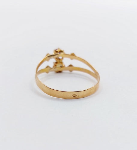 Bague 57 Bague toi et moi antique en or rose 18k perle et pierre bleue 58 Facettes A06504