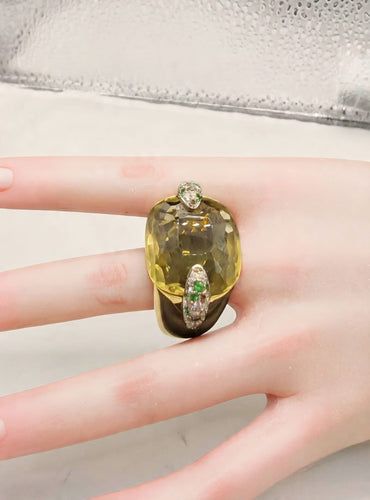Bague 60 Pomellato - Bague Pin Up en or jaune 18 k, citrine, tsavorites et diamants 58 Facettes