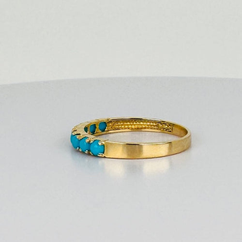 Ring Yellow Gold with Turquoises 58 Facettes 2507016