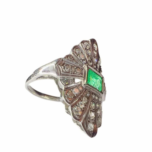 Bague 54 BAGUE EN OR DE STYLE AR DÉCO AVEC DIAMANTS 1 ct ET ÉMERAUDE 1 ct 58 Facettes Q319B