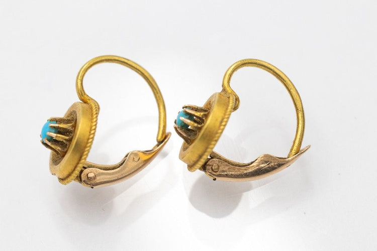 Boucles d'oreilles Boucles d'oreilles en or ancien avec turquoises 58 Facettes 11243