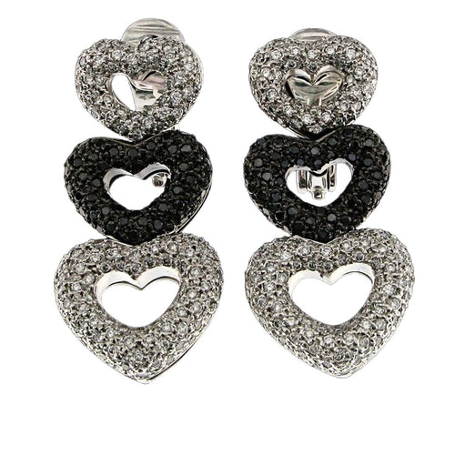Boucles d'oreilles coeur diamants blancs et noirs