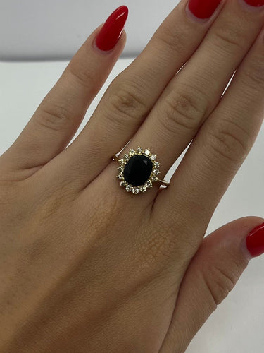 Bague 57 Bague or jaune saphir 3 ct et diamants 0,40 ct 58 Facettes 00073801