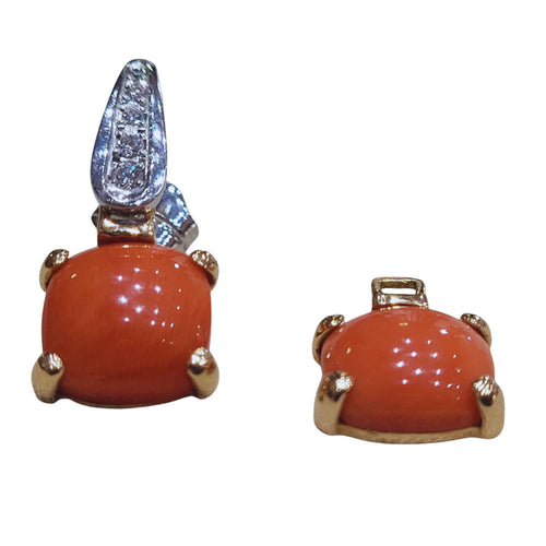 Pendientes démontables en or blanc et rose et corail et diamants