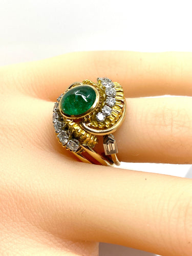 Bague 51.5 Bague en or jaune et platine, émeraude et diamants 58 Facettes AB539