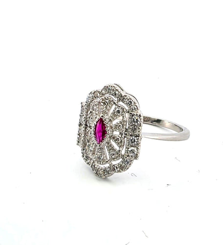 Bague 60 Bague - Bague en platine avec rubis et diamants 58 Facettes