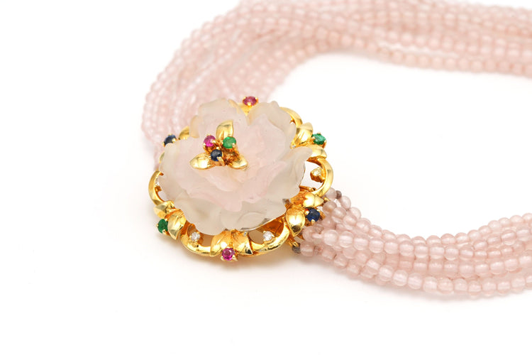 Bracelet Bracelet chinois contemporain or jaune, quartz rose, émeraudes, rubis et saphirs 58 Facettes 20743