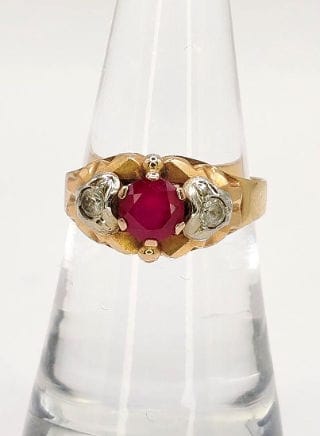 Bague 54.5 Bague Tank Art Déco Vintage or rose ornée d'un rubis et de diamants 58 Facettes