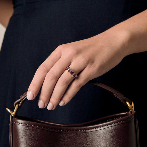 Bague 55 Bague jarretière en Or jaune améthystes et petits diamants 58 Facettes BL00341