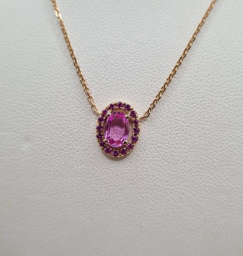 Collier Collier or rose et saphir rose 58 Facettes