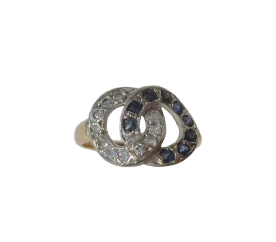 Bague de promesse deux ors, diamant, saphir naturel