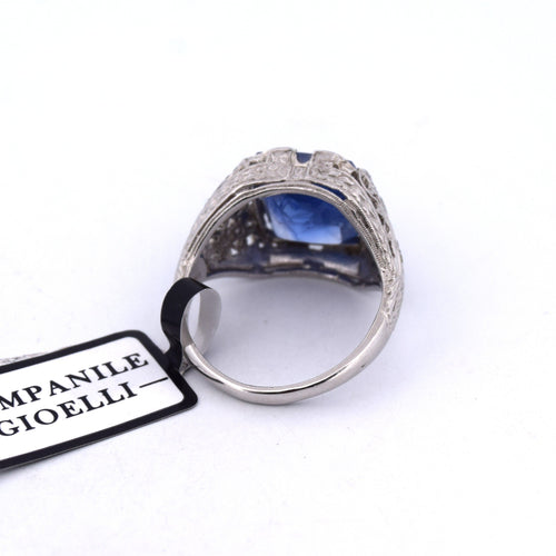 Bague en platine avec saphir et diamants