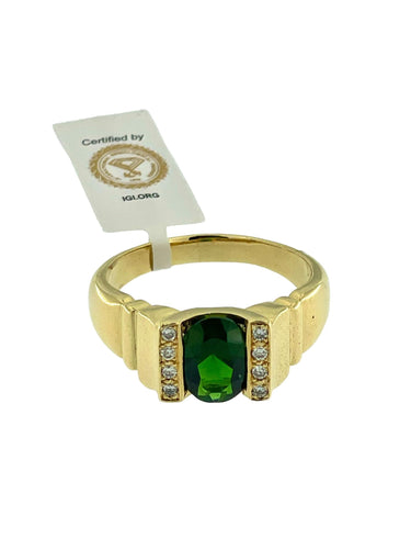 Bague 64 Bague en or jaune avec diamants et Diopside vert 58 Facettes