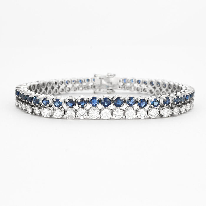 Bracelet Bracelet tennis double, or blanc, diamants et saphirs 58 Facettes 240453