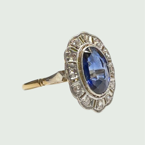 Bague 57 BAGUE DE STYLE ART DÉCO EN OR ET PLATINE AVEC DIAMANTS ET SYNTHÈSE AUSTRALIENNE 58 Facettes Q780A(857)