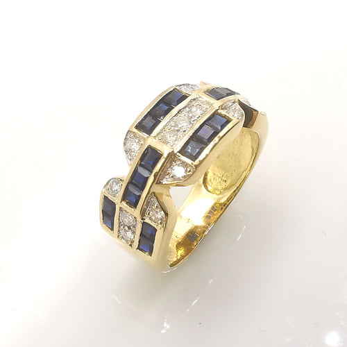 Bague Bague en or sertie de saphirs et diamants 58 Facettes