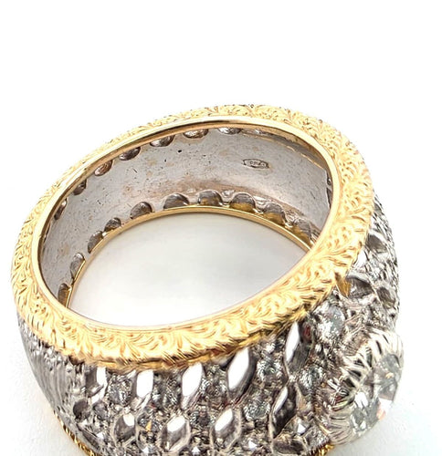 Bague 52 Bague vintage des années 1990 en or jaune et blanc avec diamants 58 Facettes