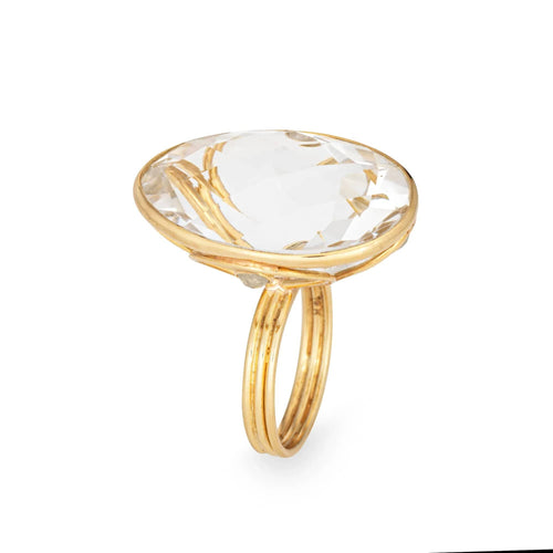 Bague Bague vintage en or jaune 18 carats avec diamants et cristal de roche, taille 7 58 Facettes G13575