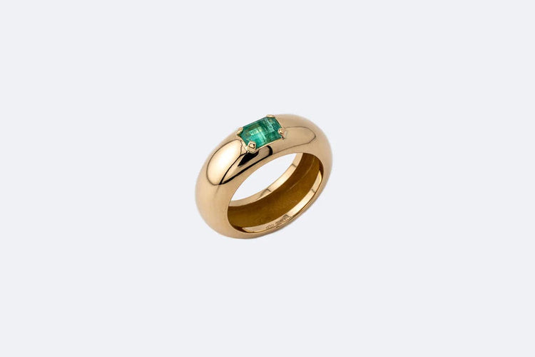 Bague Oro Giallo / 13 Jonc rond en or jaune avec émeraude 58 Facettes anl782
