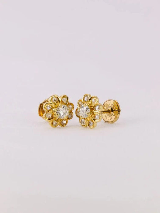 Boucles d'oreilles Boucles d'oreilles fleur or jaune diamants 58 Facettes J539