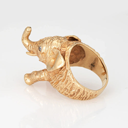Bague Bague vintage en or jaune 14 carats, motif éléphant, trompe relevée, avec diamants, taille 6,5, bijoux raffinés 58 Facettes G13676