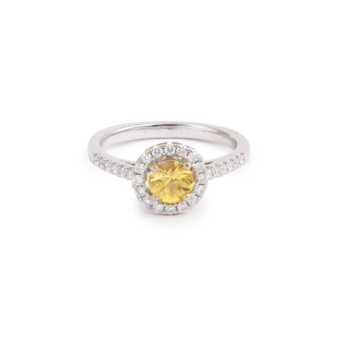 Bague 53 Bague Marguerite Saphir Jaune Diamants Or Gris 58 Facettes B365