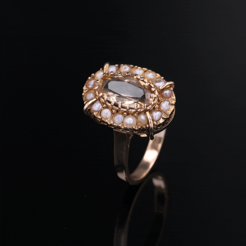 Bague 52 Bague ancienne topaze impériale et perles fines 58 Facettes 24-032