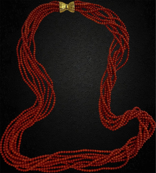 Collier Sautoir multi rangs en corail rouge de Méditerranée 58 Facettes