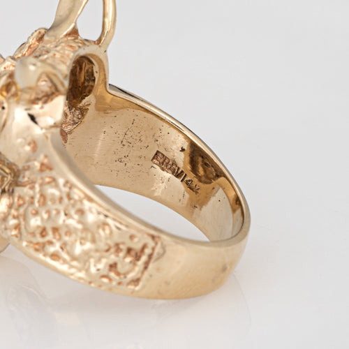 Bague Bague vintage hibou sur branche en or jaune, diamant et émeraude 58 Facettes G13999