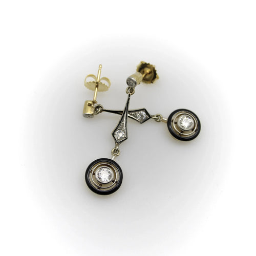 Boucles d'oreilles Boucles d'oreilles pendantes Art déco en or 18 carats, diamants et émail 58 Facettes A2000T