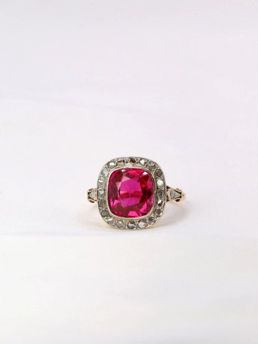 Bague 55 Bague ancienne diamants rubis synthétique 58 Facettes J394