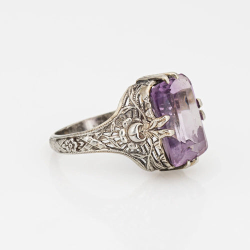 Bague Bague Art Déco Vintage Améthyste Filigrane Or Blanc 18 carats Taille 5.5 Bijoux Fins 58 Facettes G6838