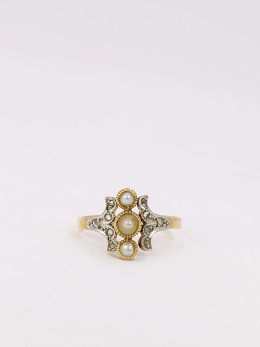 Bague Art Nouveau perles diamants