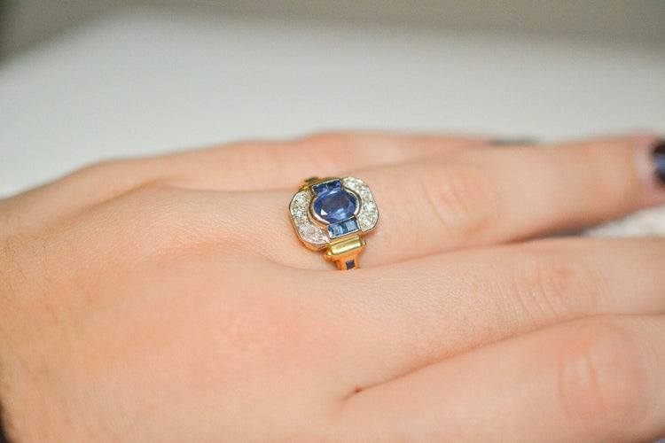 Bague 52 Bague Art Déco Octogonale Saphirs Diamants 58 Facettes 3657