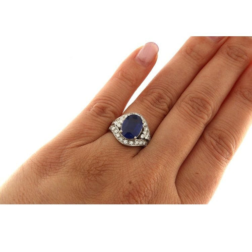 Bague en or blanc avec corindon saphir et diamants 58 Facettes G3494