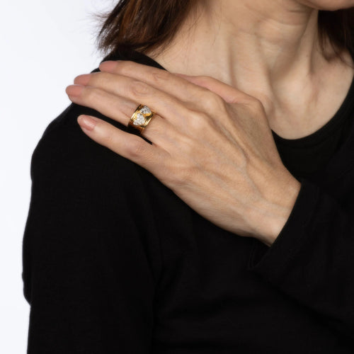 Bague Bague Double Coeur Diamant Vintage Or Jaune 58 Facettes