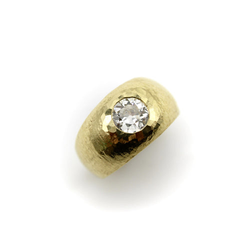 Bague 53 Bague édouardienne en or 18 carats, sertie d'un diamant taille européenne ancienne, martelé à la main 58 Facettes A20049